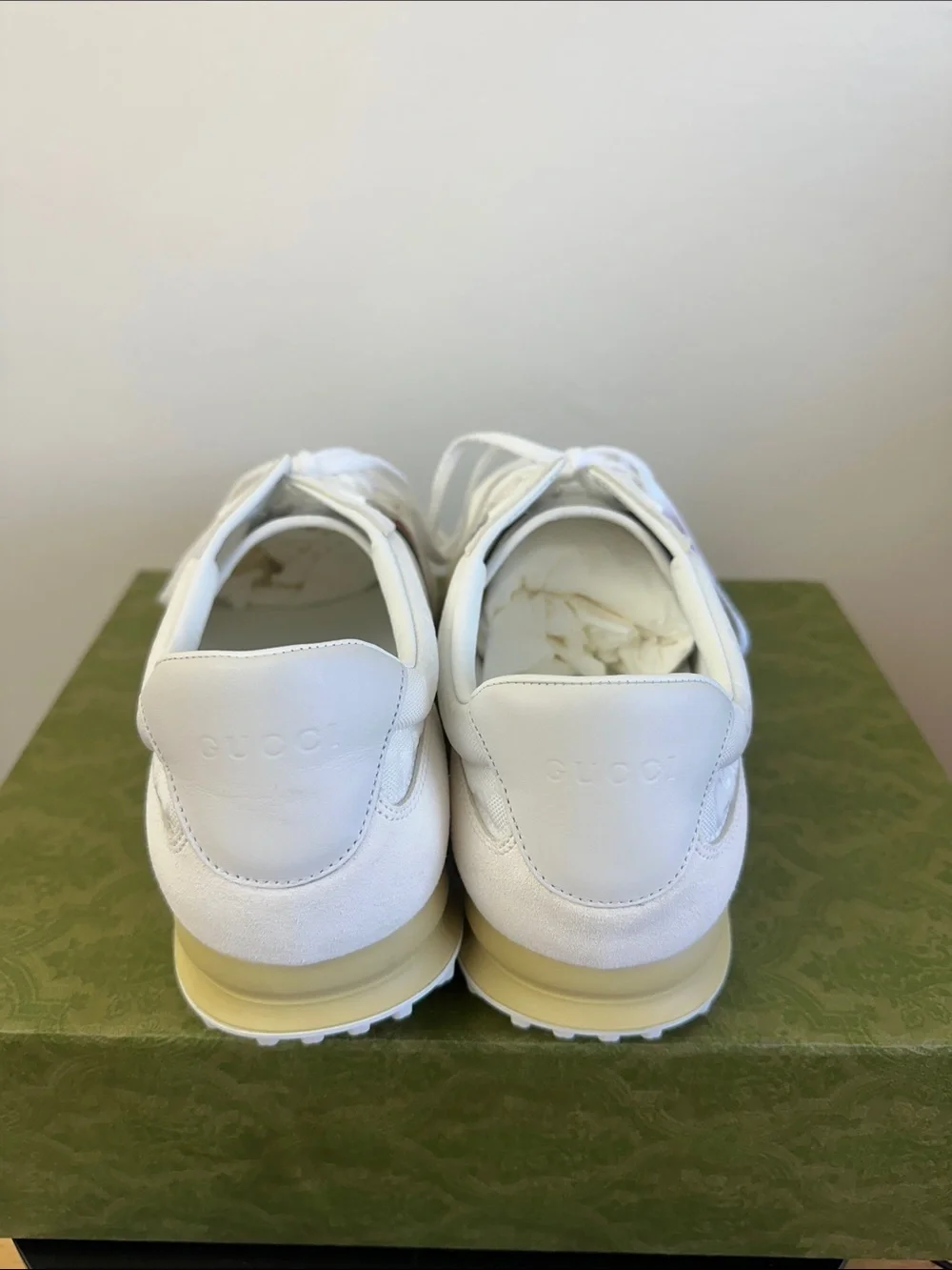 White Gucci Sneakers with Green & Red Stripe